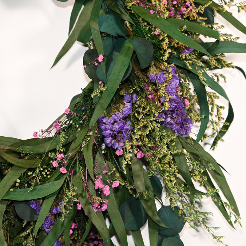 Couronne de porte artificielle 24 po printemps été naturel naturel séché eucalyptus