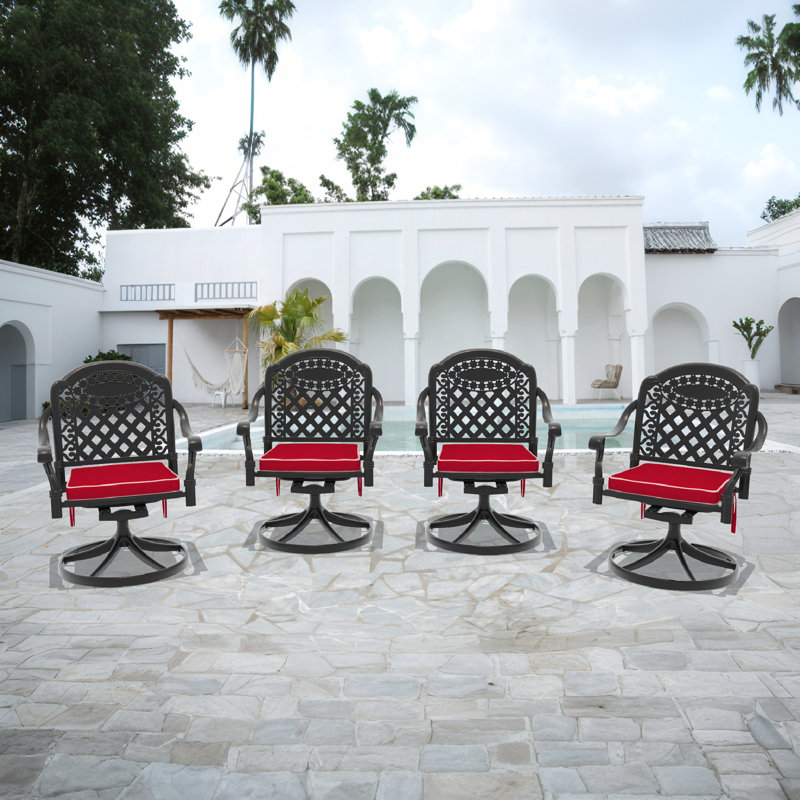Chaise d'extérieur pivotante en aluminium coulé, fonction pivotante à 360 °, avec coussin rouge (ensemble de 4), Rouge