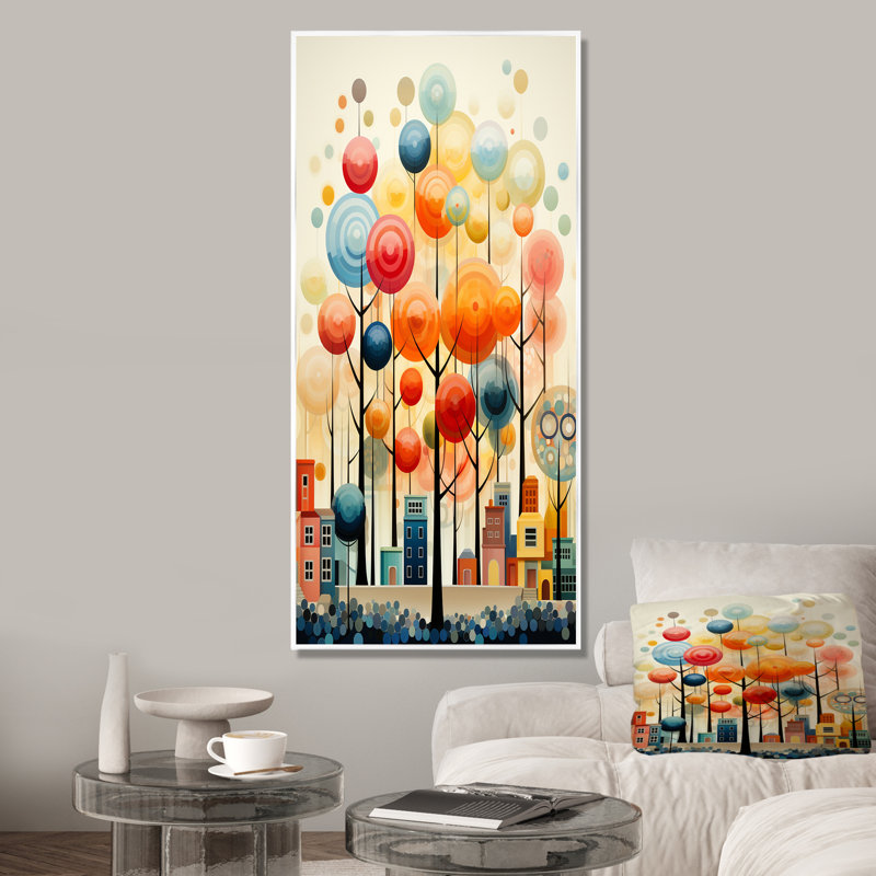 Colorful Bubble Tree - Tree Wall Art, White Floater Framed, 60" H x 28" W x 1.5" D