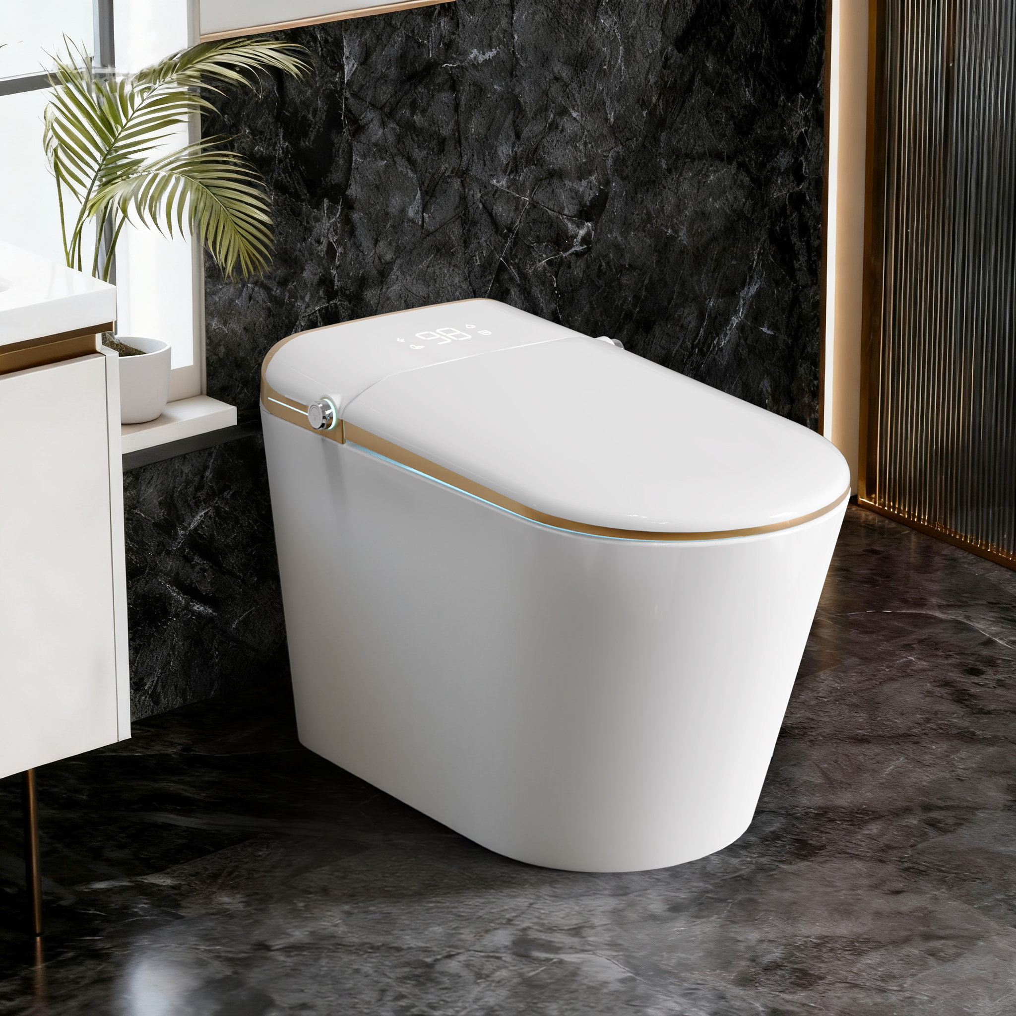 Smart Bidet Toilet With Auto Open/Close Lid, Built-in Bidet & Tank