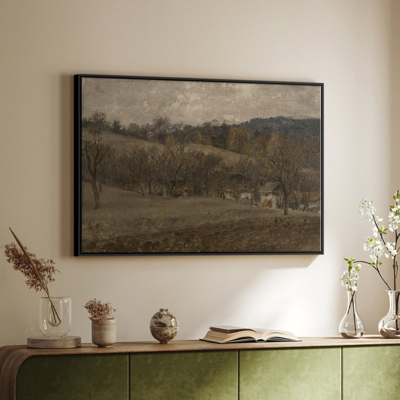 Paysage rétro - DCVII, Toile avec cadre flottant noir, H 17 po x l 25 po x P 2 po