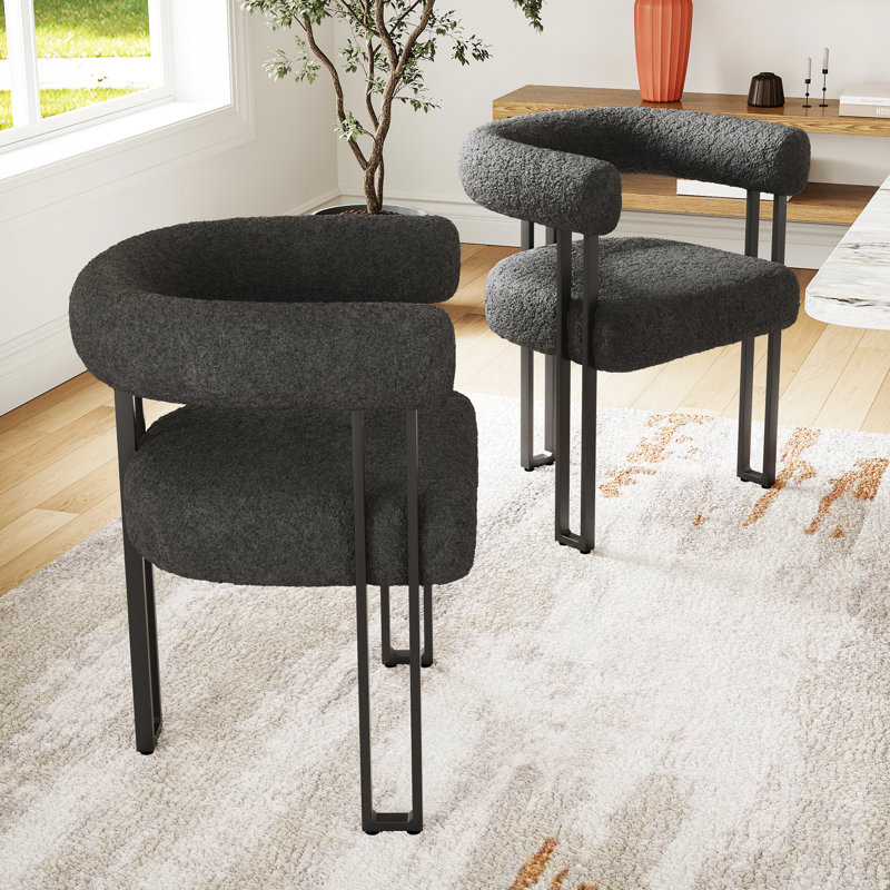 Chaises de salle à manger rembourrées Modern, accoudoirs en tissu bouclé avec structure en métal, Noir