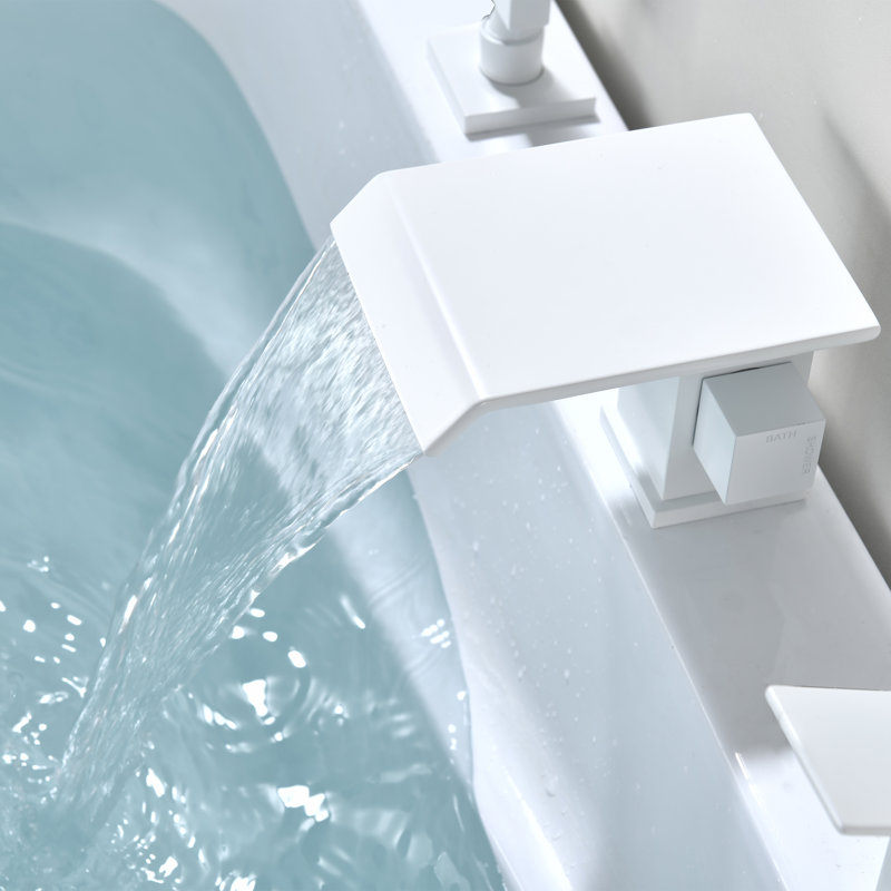 Robinet de baignoire romaine en laiton à fixation sur le comptoir avec douche à main, Blanc