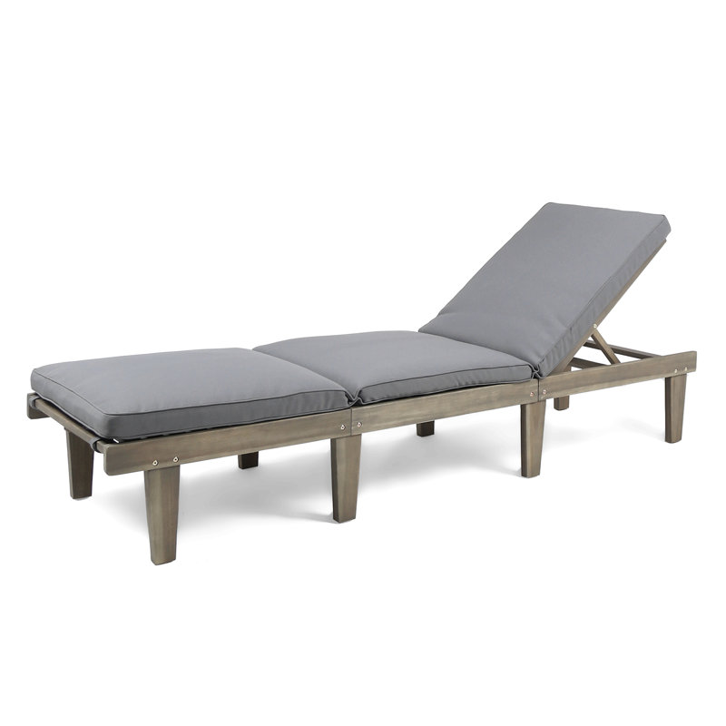 Ariana Kd Wood Chaise Lounge W/ Cushion, Gray Wood