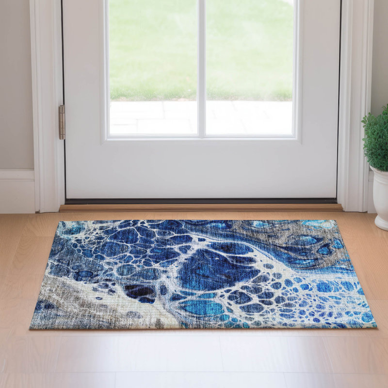 Premium Machine Washable Prisco Navy Rug, Rectangle 1'8" x 2'6"