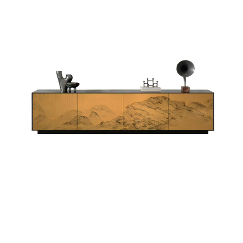 Natural Pine TV Stand with Ample Storage, Black/Multicolor, 78.74"