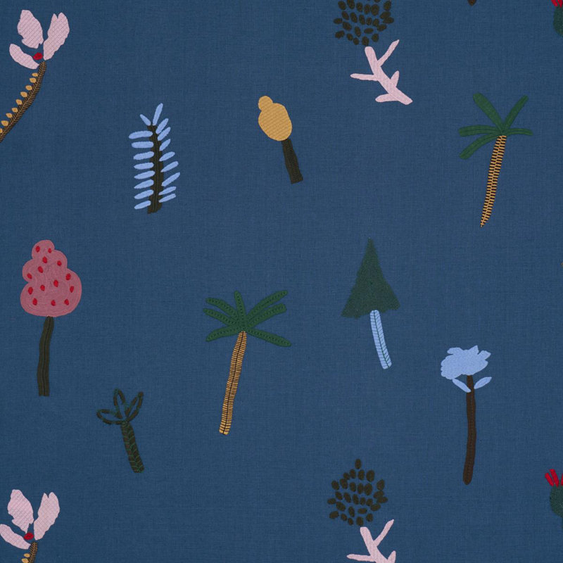 Schumacher X Caroline Z Hurley Tropical Trees Fabric, Blue