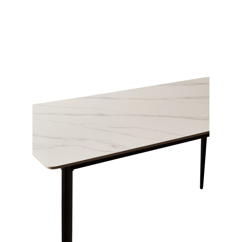 Table de salle à manger blanche avec plateau en tuiles de céramique et pieds en métal
