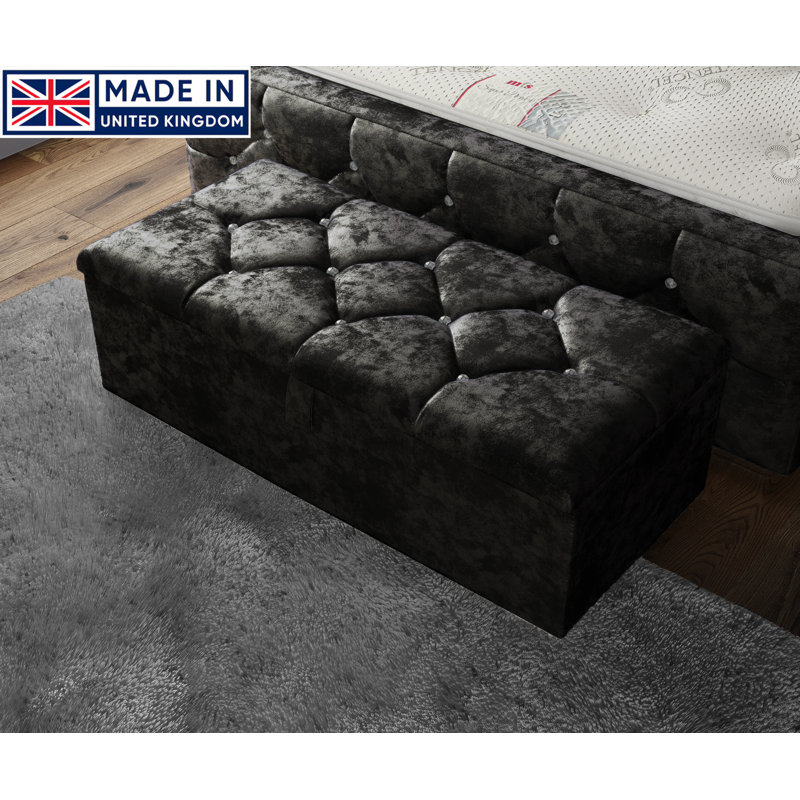 Alax 102cm Wide Rectangle Geometric Standard Ottoman with Storage, Black