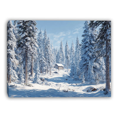 «Cabin in Winter Meadow», art mural sur toile tendue