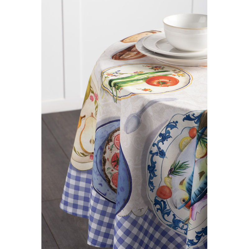 Maison D' Hermine Gourmand 100% Cotton Tablecloth Kitchen Dining Table Cloth For Round Tables Farmhouse Tabletop Cover For Parties, Wedding Use Spring/Summer (63" Diameter)