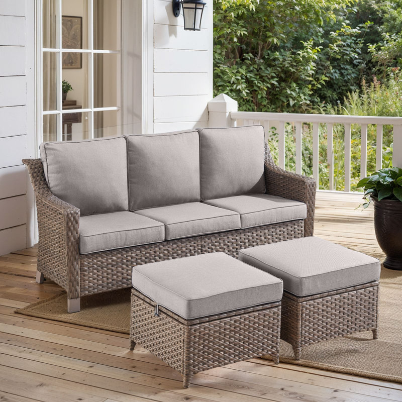 Jenesys Outdoor Wicker Sofa Set With Ottomans - Comfortable, Durable For Patios & Gardens, Gray