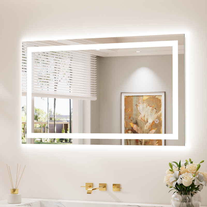 Front & Back LED Lighted Tempered Glass Dimmable Anti Fog Bathroom Vanity Mirror, 40" x 24"