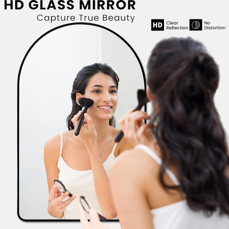 Kolodny Aluminum Arch Wall Mirror, 24" x 36", Black