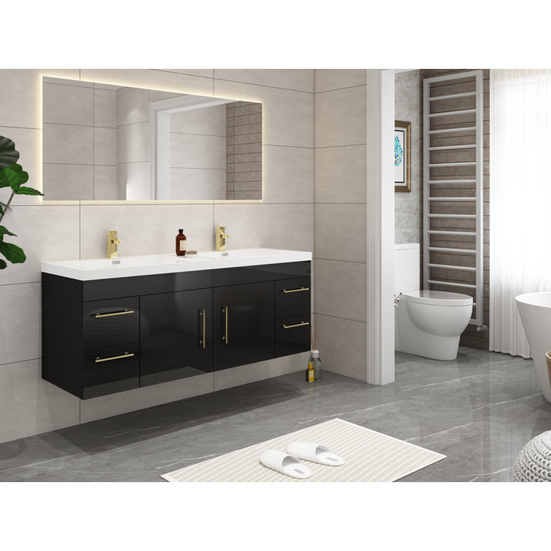 Meuble-lavabo mural double 59 po Romer, Noir, Or