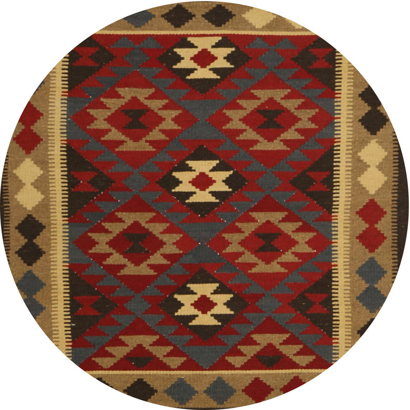 Tapis orange/gris/crème contemporaine, Rond 6 pi
