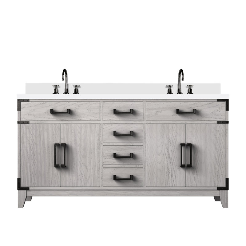 Laurel 60 in W x 22 in D Double Bath Vanity Top & Faucet Set, White Quartz, White Oak