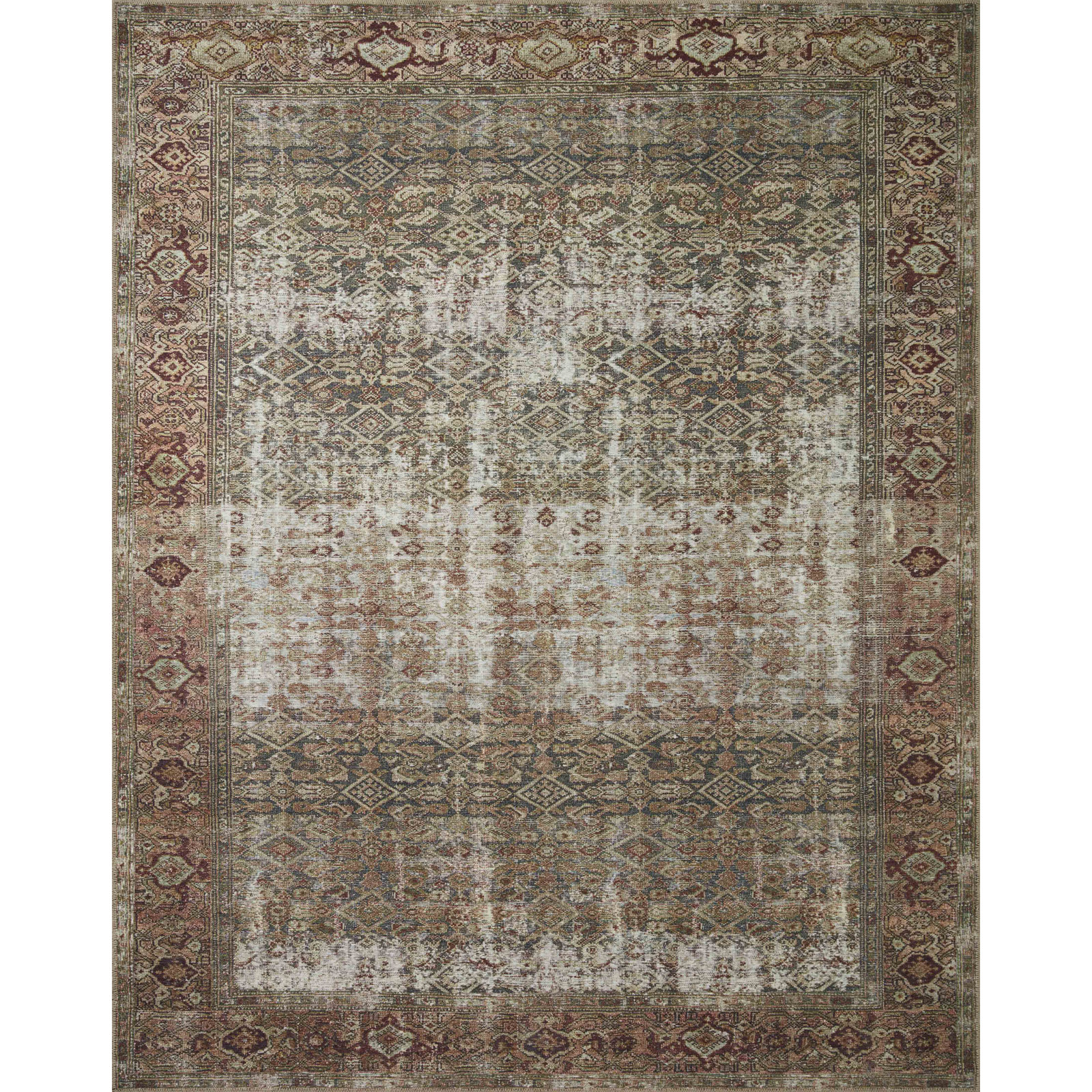 Georgie Oriental Moss/Salmon Area Rug, Rectangle 5' x 7'6"