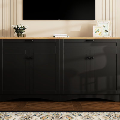 70" Tv Side Table, Design With 2 Drawers, Adjustable Shelves & Black Wood Grain Sideboard For Bedroom Buffet Drawers Rural Appeal, Fit, Versatile Shelves,