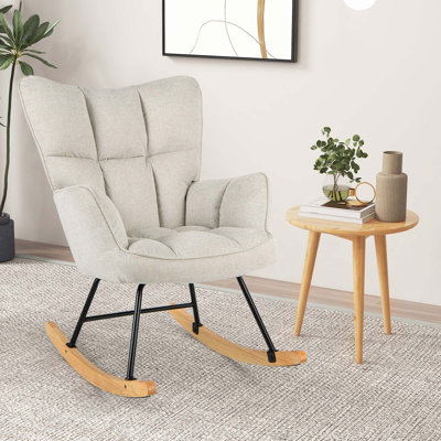 Giantex Nursery Rocking Chair With High Backrest Padded Armrests & Seat For Nursery