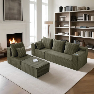 Canapé modulaire en forme de L avec repose-pieds et porte-gobelets Boneless