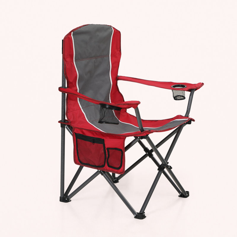 Clarena Red Oversized X-Shaped Reinforced Camping Folding Chair With Padded Back, Gray/Red, Set of 1