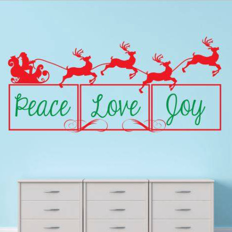Décalcomanie murale paix love joy, H 12 po x l 30 po x P 0,16 po, Rouge / Vert