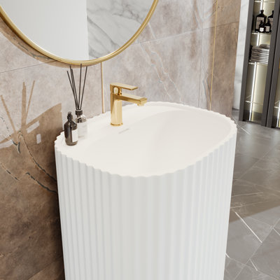 Eviva Haven 34" Tall Solid Surface Oval Pedestal Bathroom Sink with Overflow