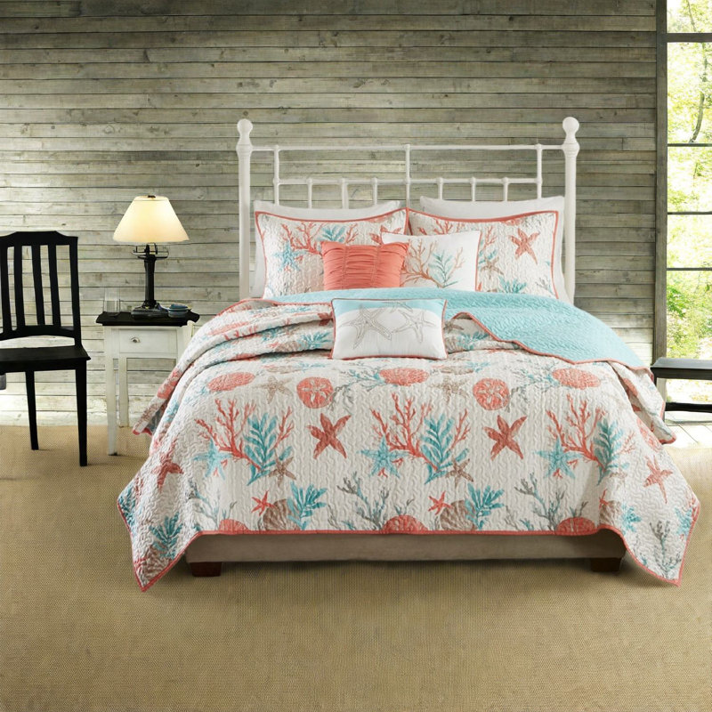 Luxurious Cotton Sateen Bedding Sets, Coastal Style Quilt Set For Home