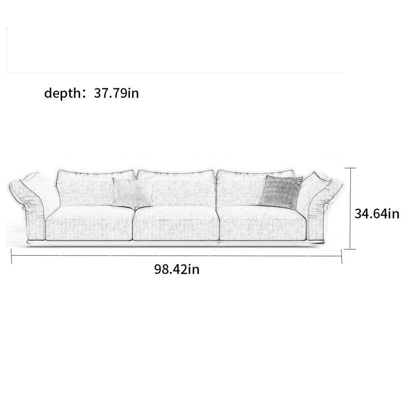 Canapé à pétales flottant en tissu antique, H 34,64 po x l 98,42 po x P 37,79 po