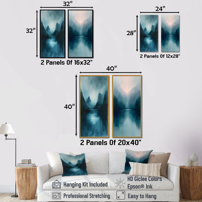 Ensemble de 2 pièces d'art mural monochromes gris et bleu, Ne s’applique pas, Toile tendue sur cadre, H 28 po x l 24 po