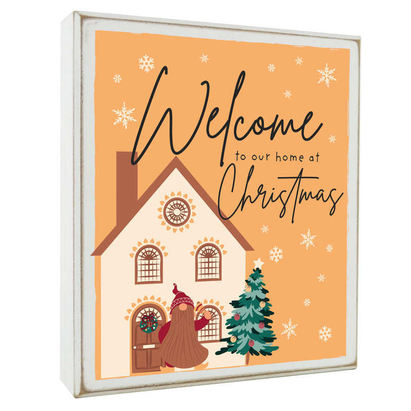 Welcome Christmas Festive Gonks - Print On Wooden Decorative Block