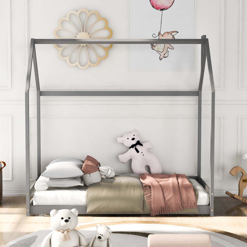 Lit en bois House House, Simple, Gris