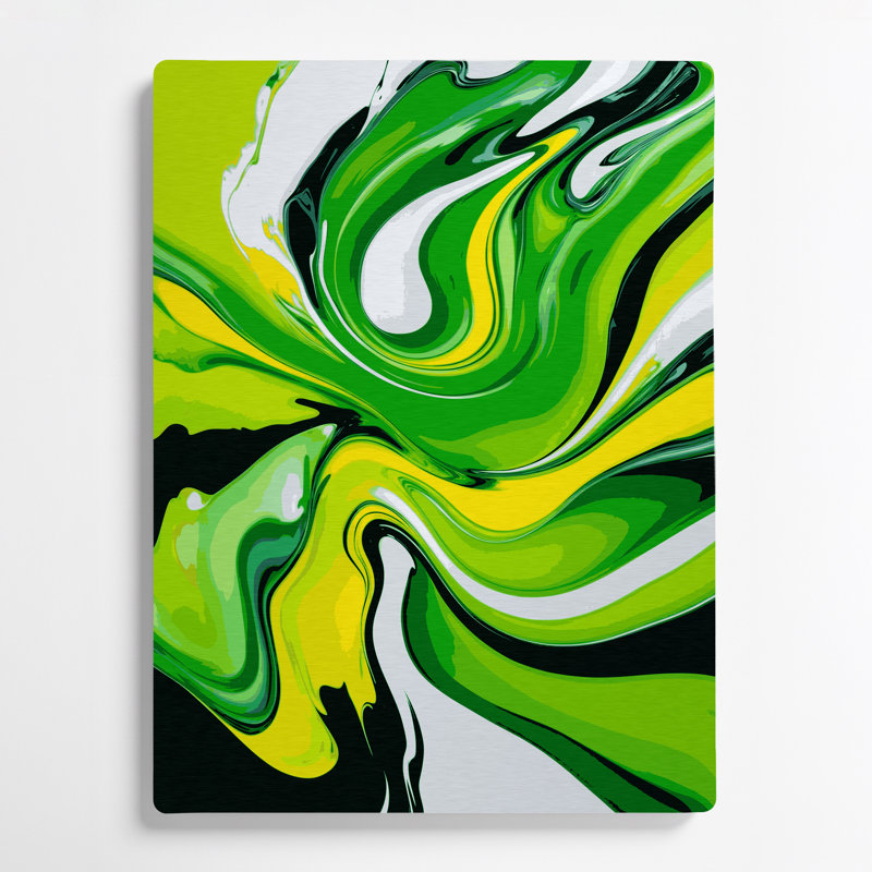 Abstrait art fluide en métal vert 52, H 16 po x l 20 po