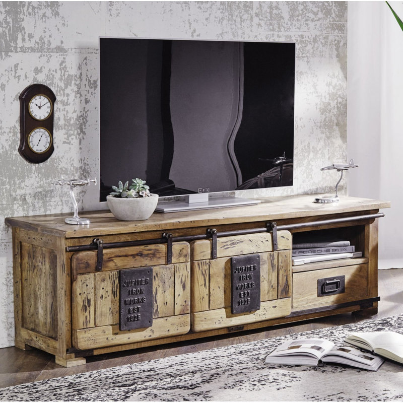 Railway Unfinished TV Stand for TVs up to 70", Natural brown