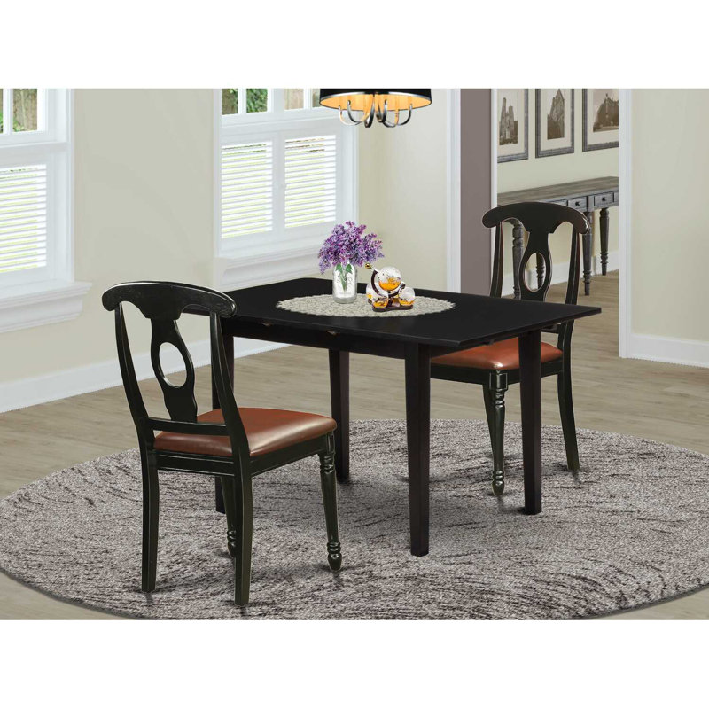 3-Piece Black Finish Solid Wood Top Dining Table Set