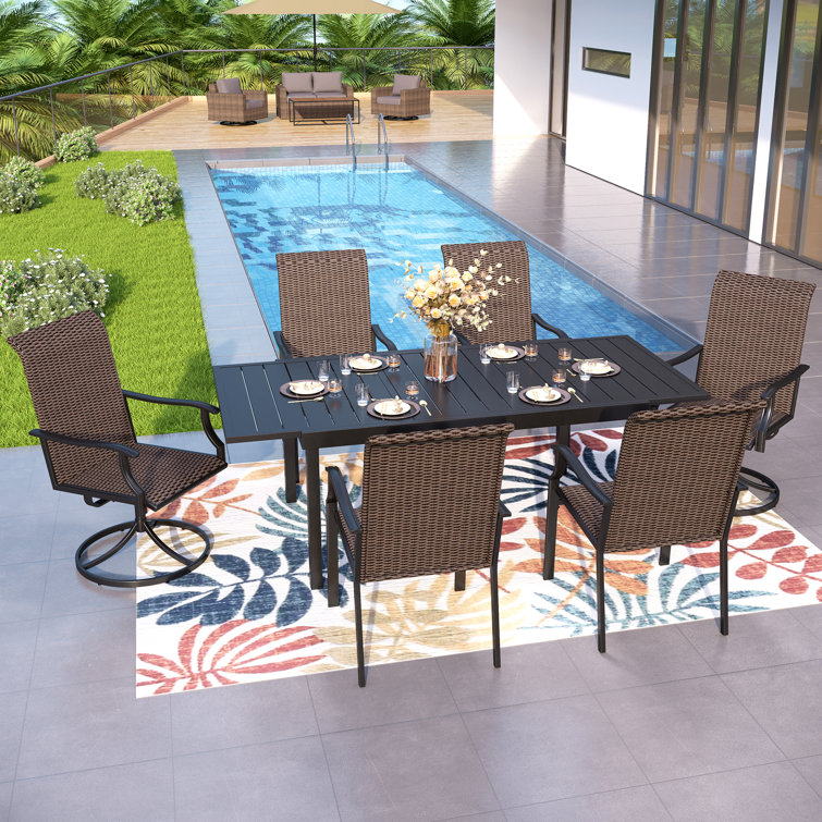 Alyah 6 - Person Metal Patio Dining Set with Extendable Rectangular Table