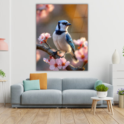 Blue Jay Bird Tempered Glass Wall Art