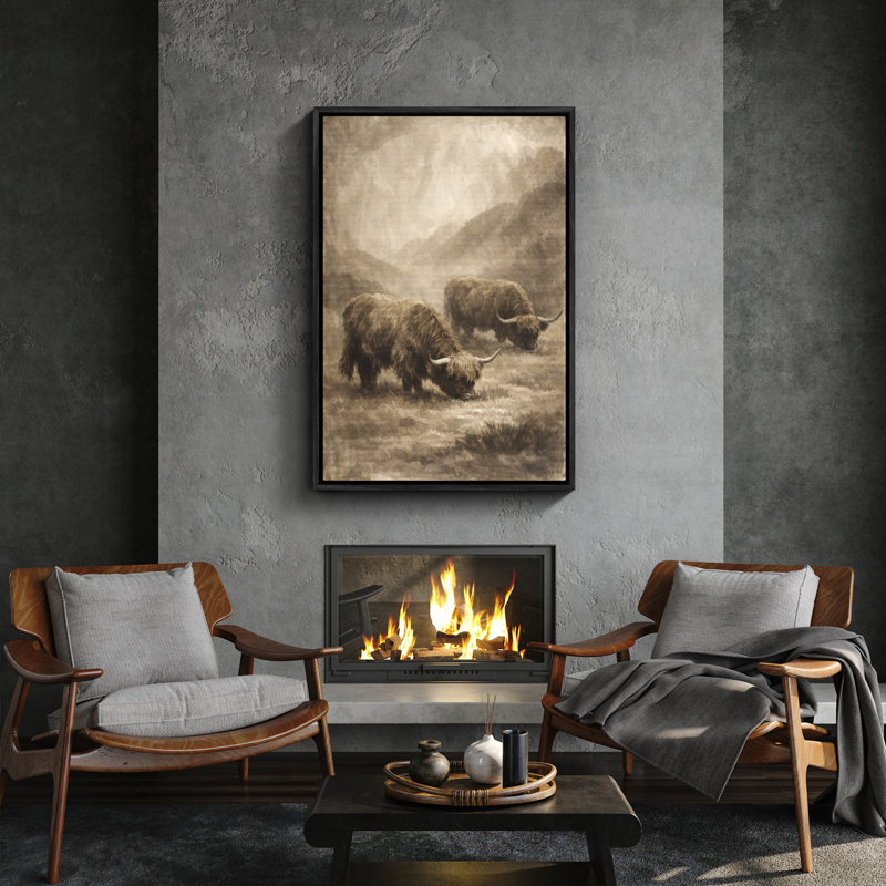 Highland Clever Pastoral Landscape Rustic Farm Art, reproduction d'art encadrée, H 24 po x l 16 po, Noir