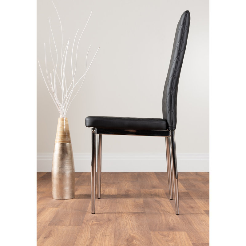 Tierra Modern Glass & Metal Extendable Dining Table Set & 4 Luxury Faux Leather Dining Chairs, Black/Silver