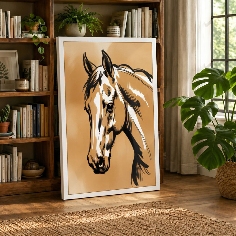 Horse in Profile Modern - Wrapped Canvas, 36x24 - 91.4 x 61.0 cm, Teal Border