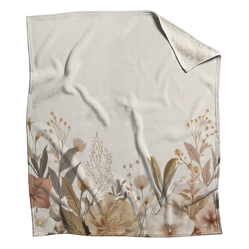 Couvertures beige à motif floral, L 60 po x H 80 po