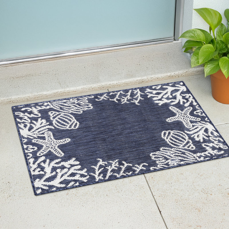 Tapis d'intérieur / extérieur bleu marine Seraphine, Rectangulaire 2 pi x 3 pi