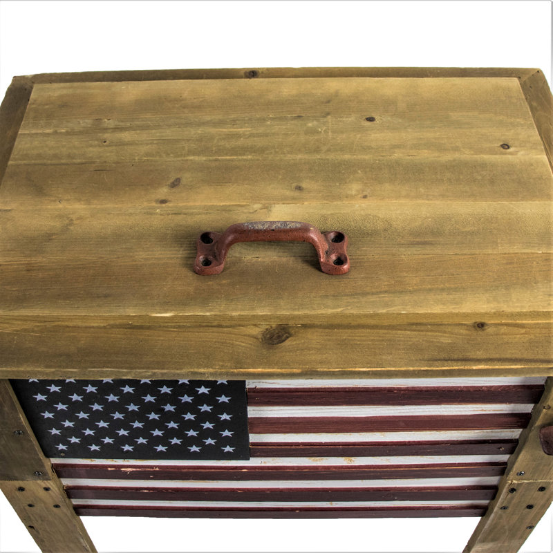 57 Quart Medium Wood American Flag Patio Cooler with Grab Handle