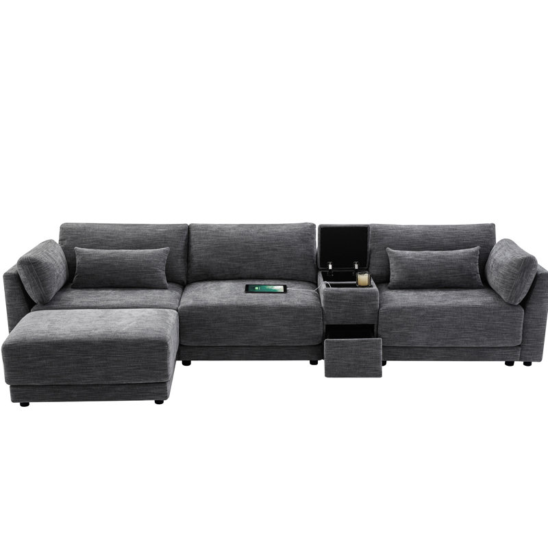 124 po modulaire en forme de L avec rangement et - siège de 33 po de largeur, chenille, 4 sièges, charge confortable réversible pour plateau modulaire gris extra-large de 12 po