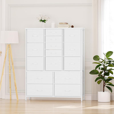 Tall Dresser with 15 Fabric Drawers, Chest of Drawers with Wood Top and Metal Frame, Storage Organizer for Bedroom, Living Room, Hallway, Entryway by Ebern Designs