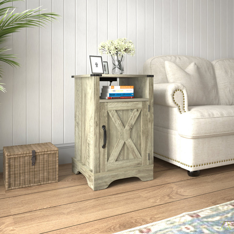 Table de chevet Farmhouse, table de bout rustique en bois, grande table de chevet avec prises de courant, Gris, Individuel