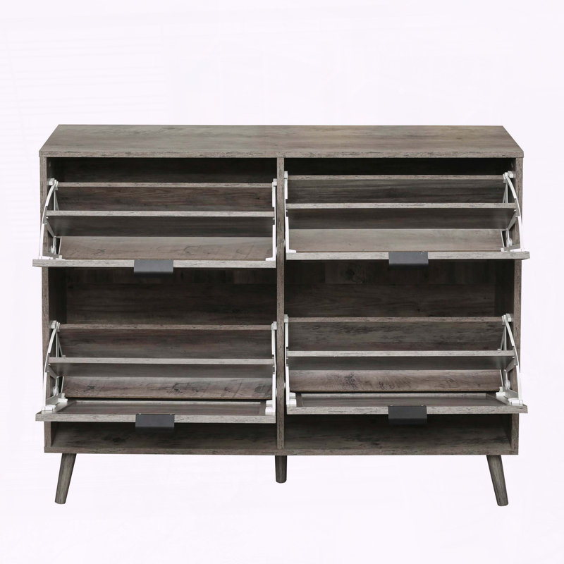 Range-chaussures 4 portes en rotin avec structure double couche et pieds en pin