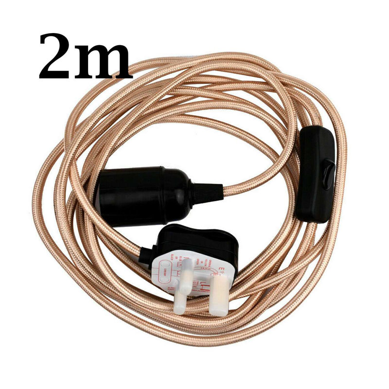 Ceiling Pendant Fitting, E27 Lamp Holder 2M Plug In Pendant Light Cord, Fabric Cable 3 Pin Plug In With On/Off Switch Lighting Kit
