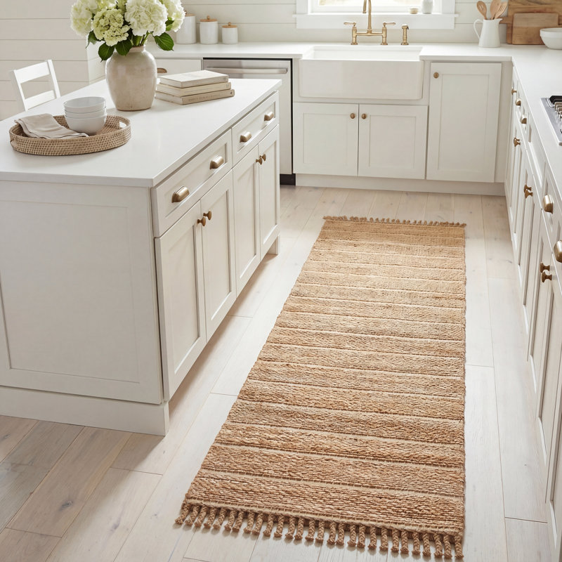 Abas Natural Fiber Hand Woven Jute/Nz Wool Geometric Rug, Runner 2'3" x 8', Beige